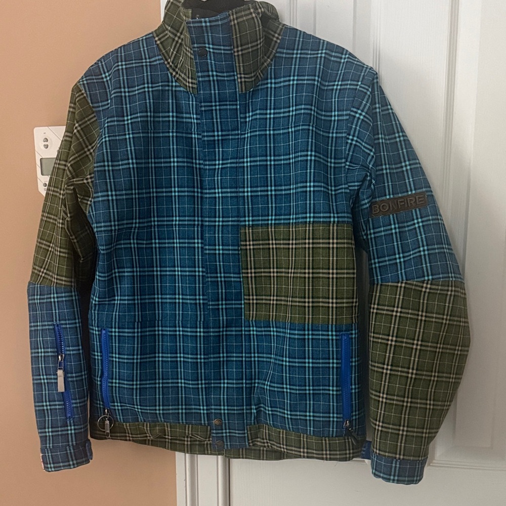 Bonfire Blue and Green Plaid Snowboarding Jacket